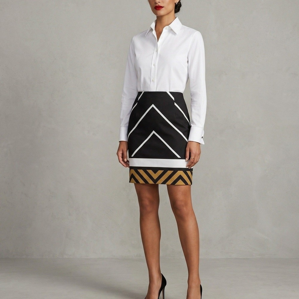 Per Se Short Geometric Pencil Skirt